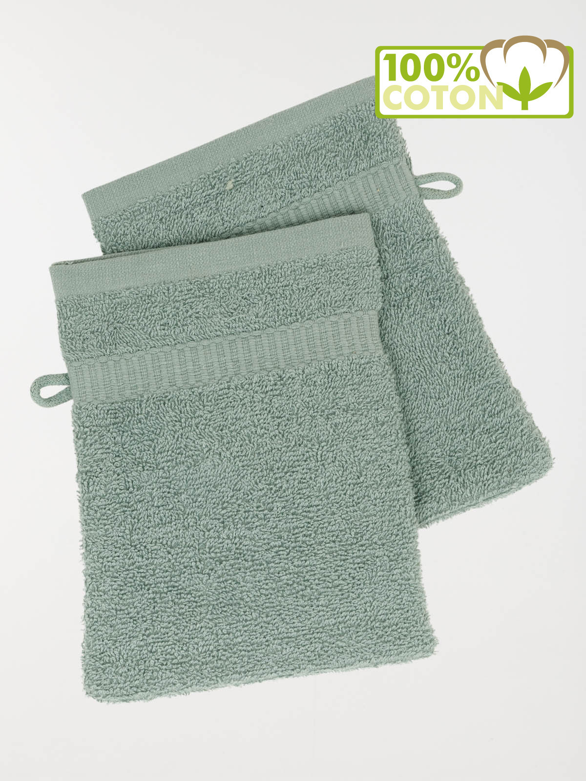 Lot de 2 gants de toilette sauge 15x21cm