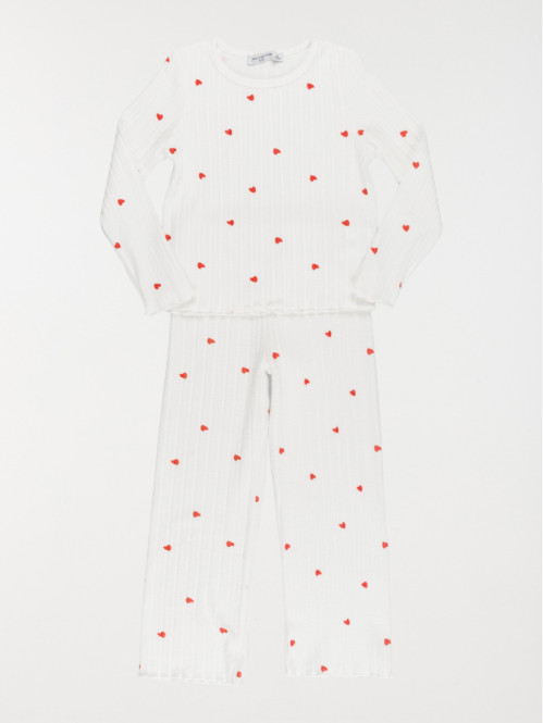 Pyjama côtelé motif coeur fille (3-12A)