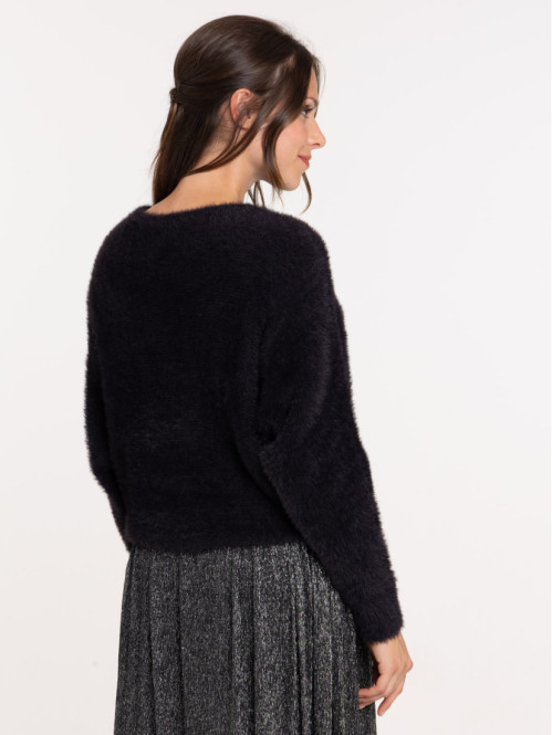 Pull col rond noir femme