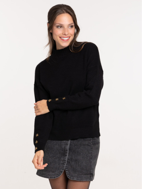 Pull col montant boutons manches femme