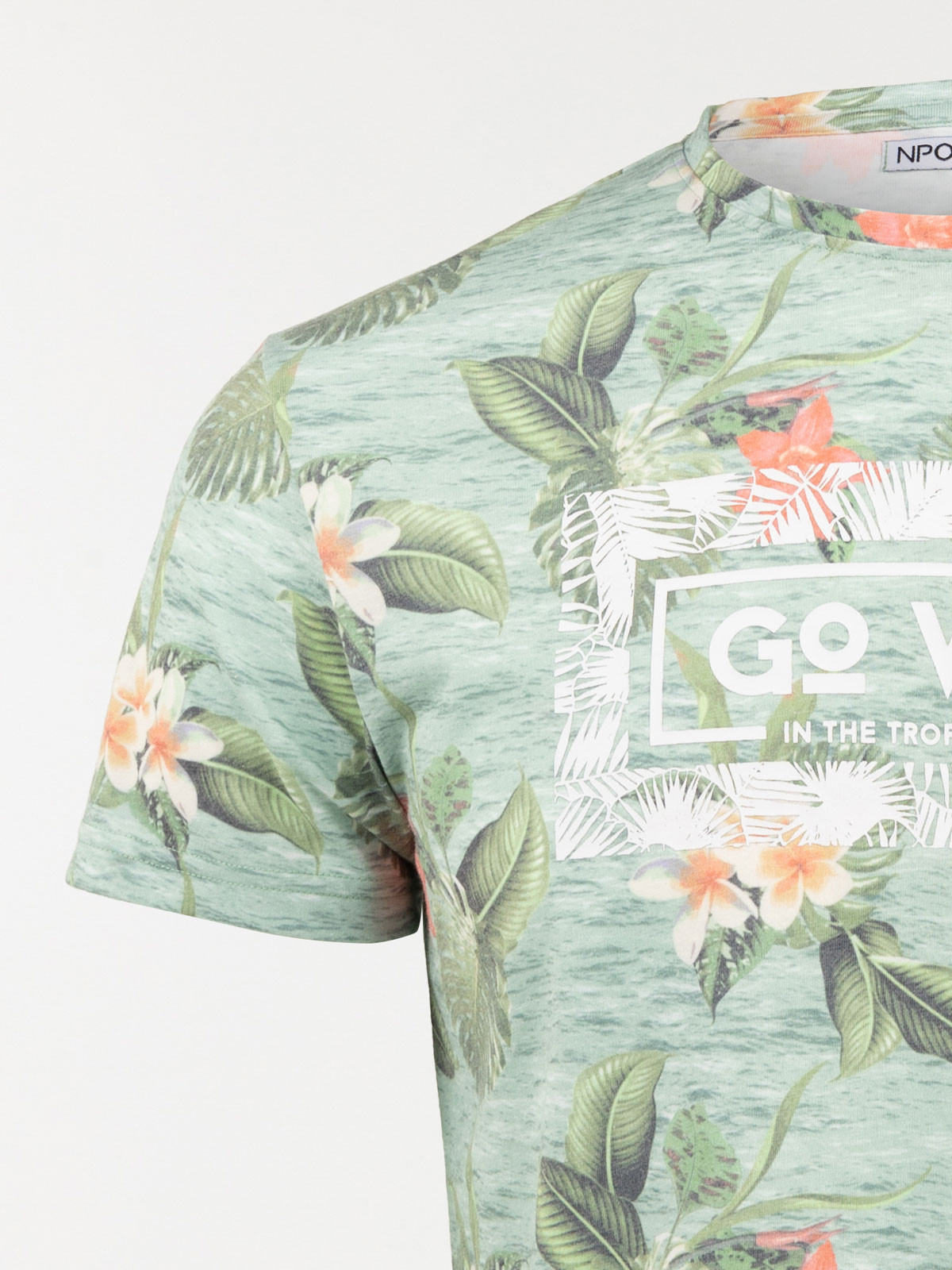 Tee-shirt tropical beige grisé homme