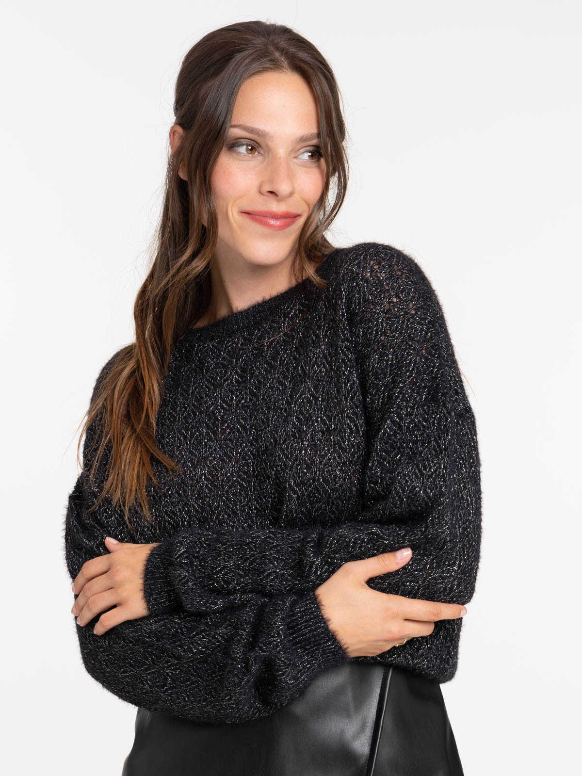 Pull col rond noir femme