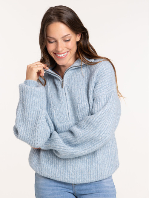 Pull col camionneur denim stone femme