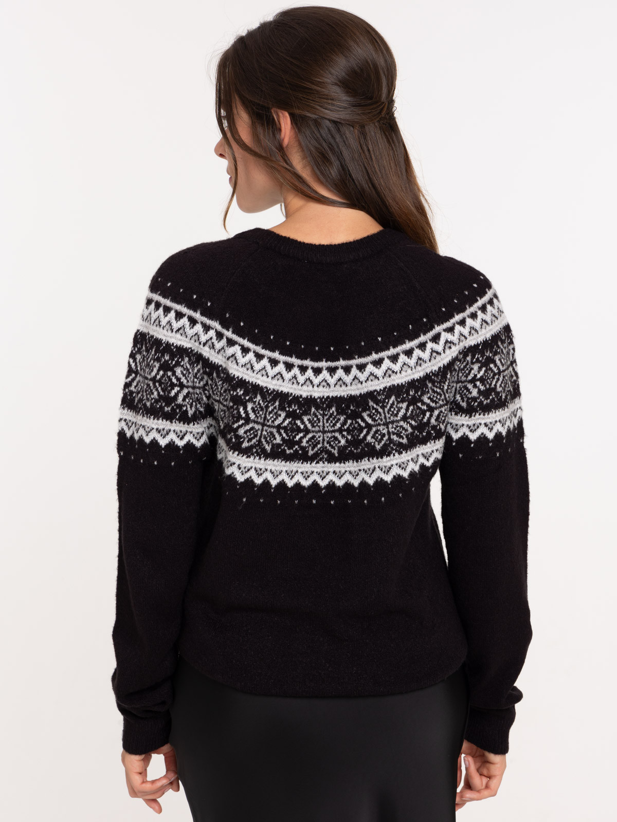 Pull jacquard noir femme