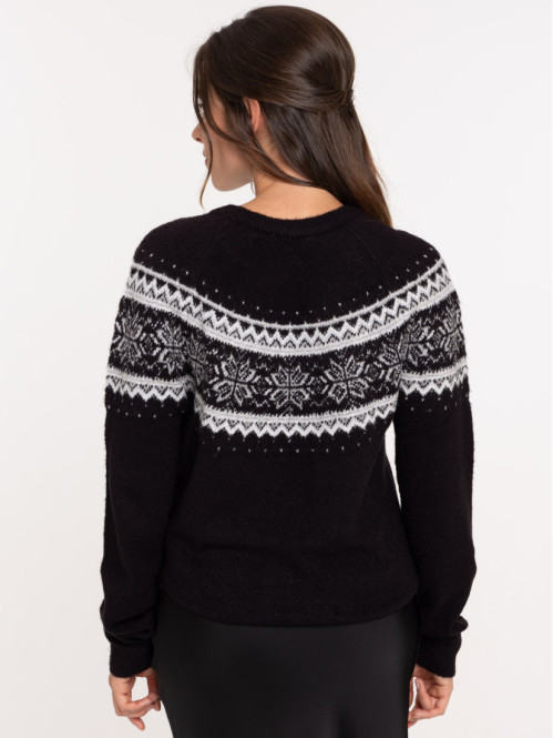 Pull jacquard noir femme