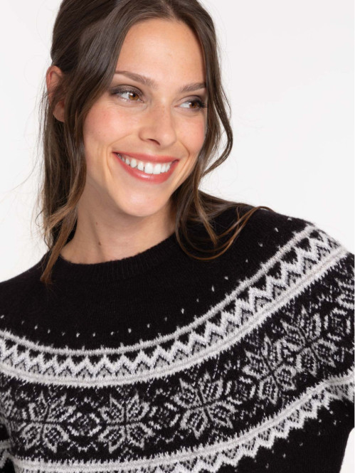 Pull jacquard noir femme