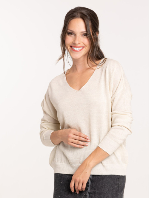 Pull brillant col V femme