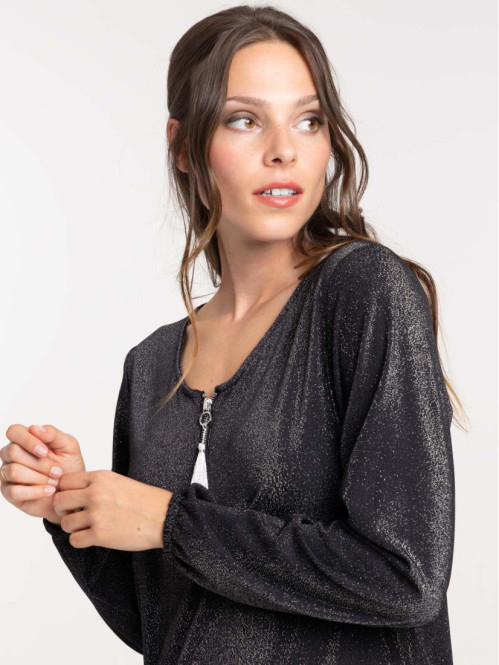 Tee-shirt col V zippé femme