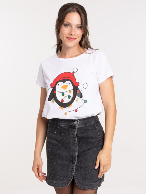 Tee-shirt pingouin de Noël femme