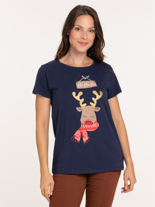 Tee-shirt renne de Noël femme