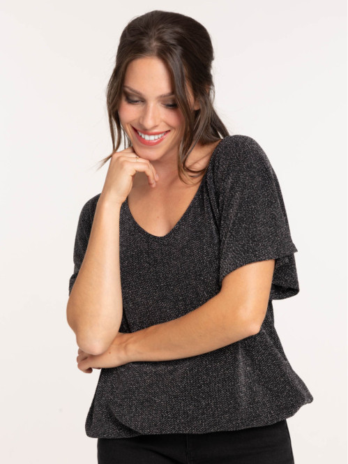 Tee-shirt noir col V femme