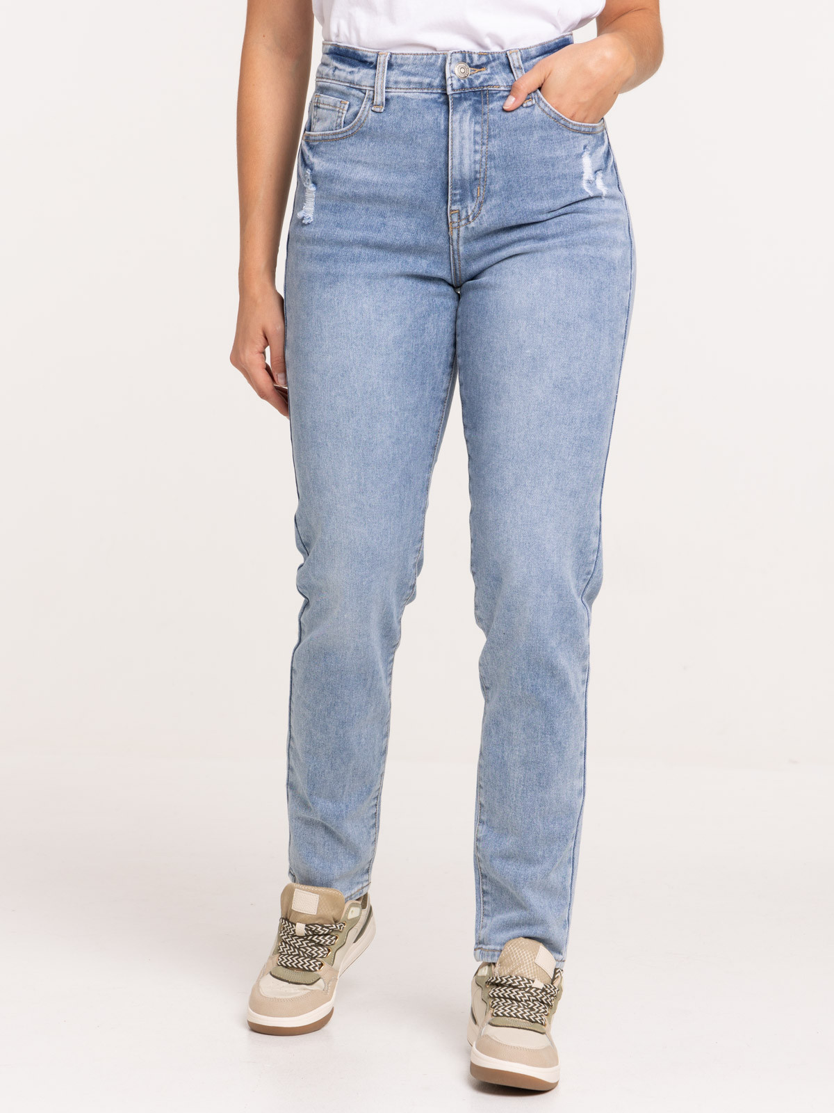 Jean mom double stone femme