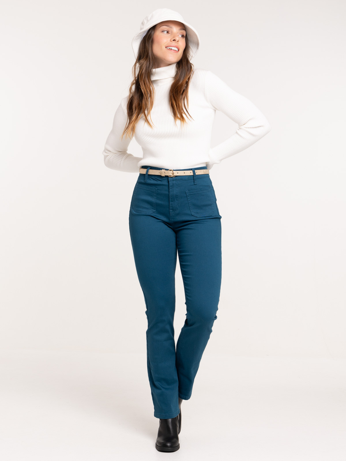 Pantalon flare pétrole femme
