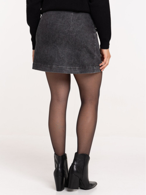 Jupe denim avec strass grise femme