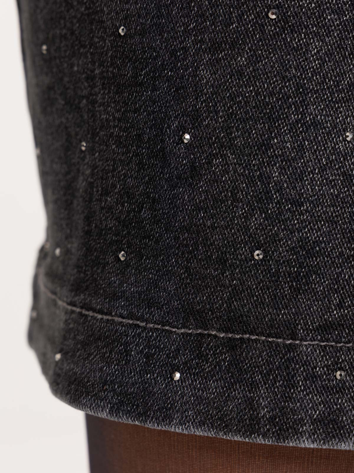 Jupe denim avec strass grise femme