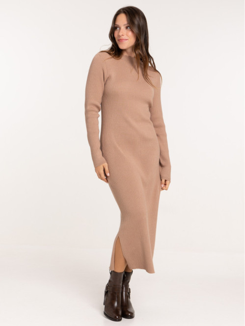 Robe tricot longue femme col montant