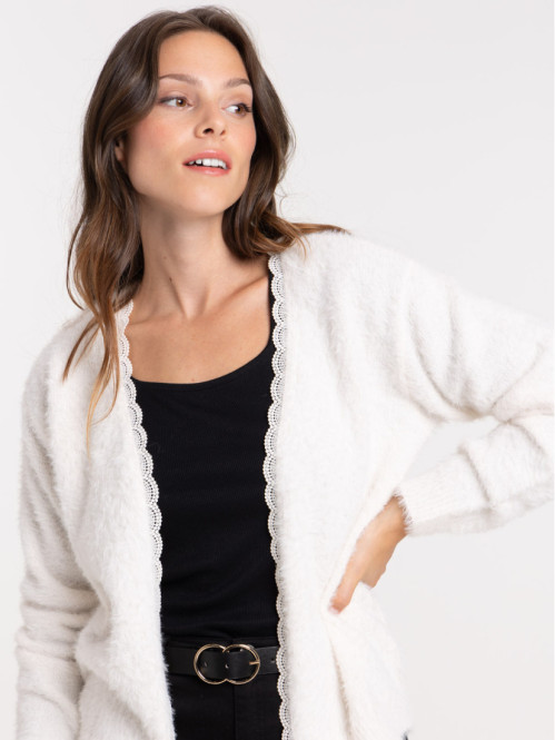 Gilet ouvert dentelle écru...