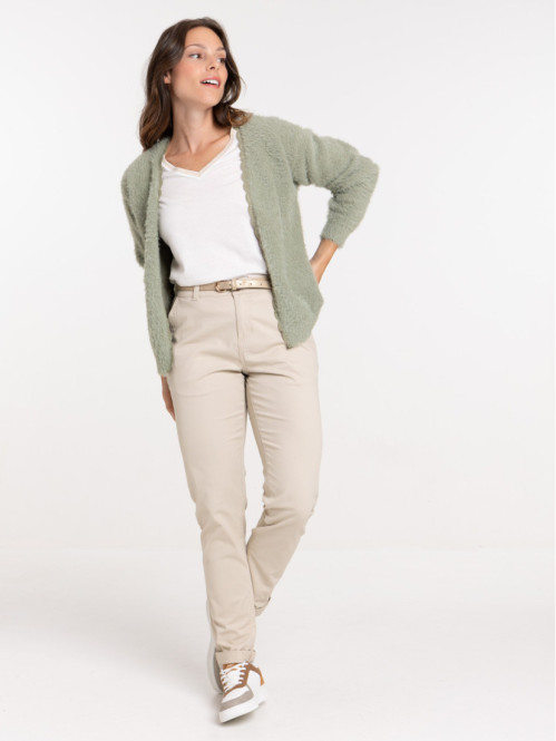 Gilet ouvert dentelle sauge femme