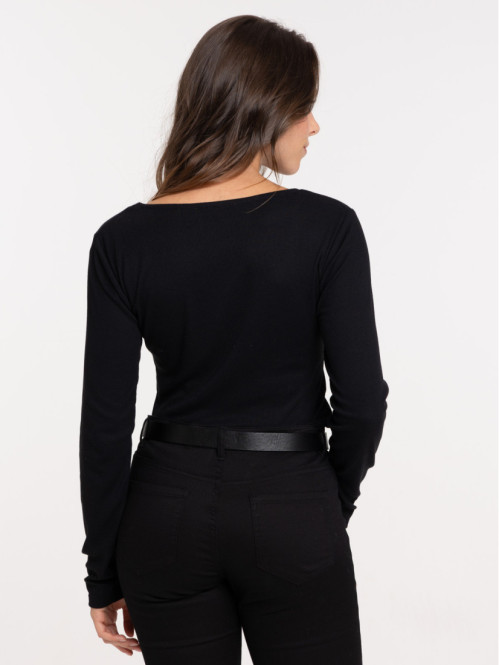 T-shirt noir côtelé femme T-shirt noir côtelé femme