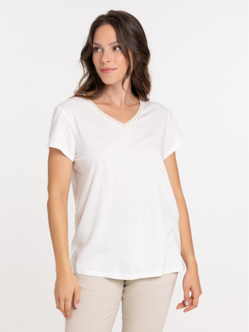 T-shirt col V écru femme