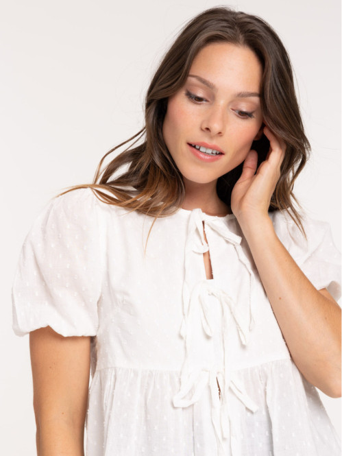 Blouse nouée blanc cassé femme
