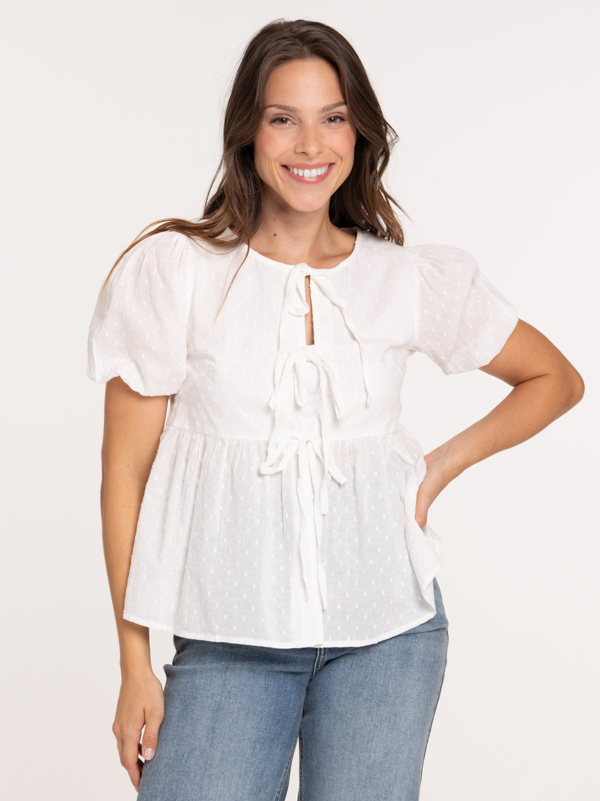 Blouse nouée blanc cassé femme