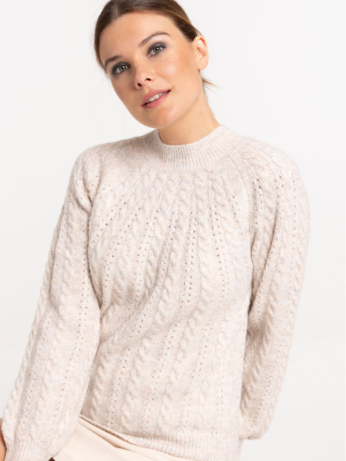 Pull torsadé poudre femme