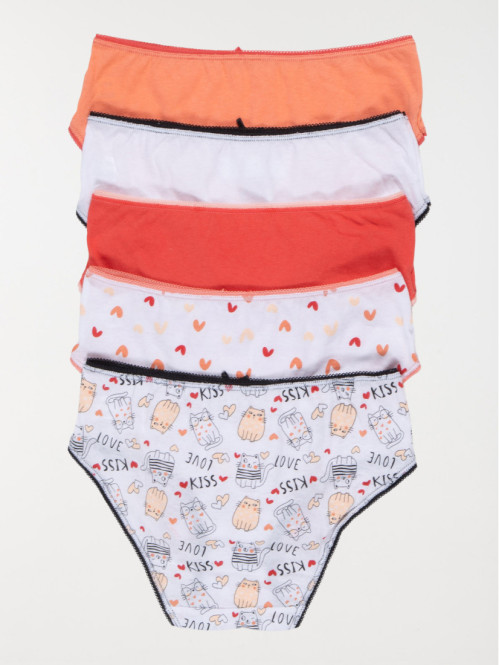 Lot de 5 slips chat fille 