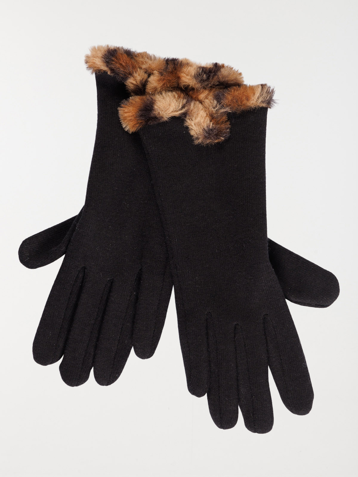 Gants noirs motif léopard femme