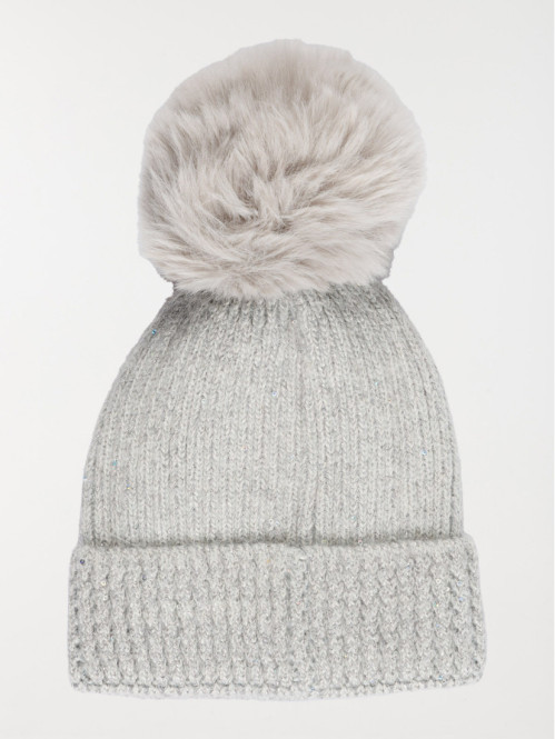 Bonnet sequins et pompon fille