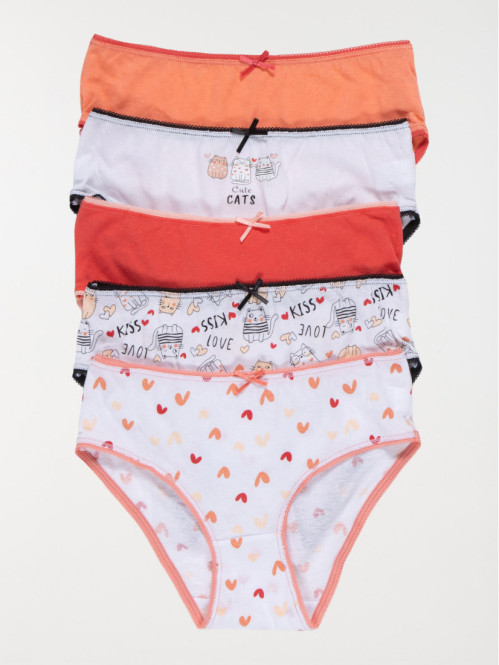 Lot de 5 slips chat fille 