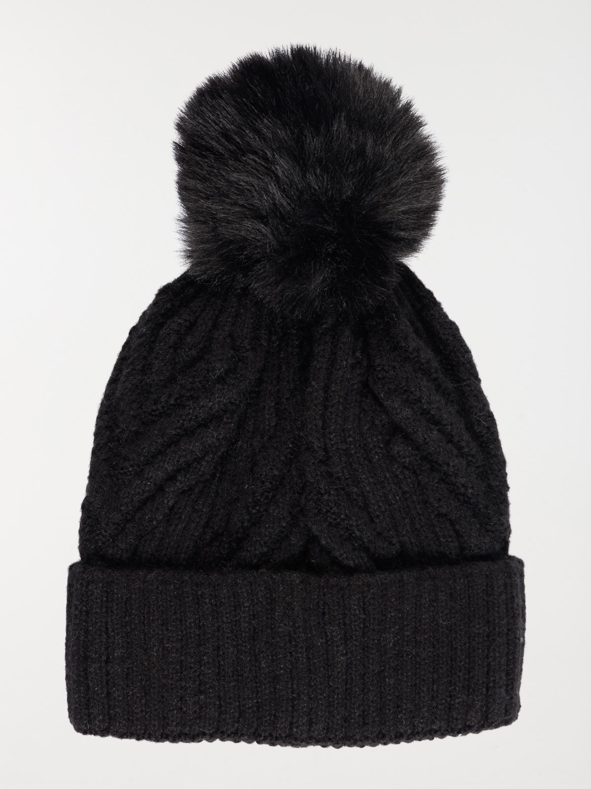 Bonnet noir torsadé pompon fille Bonnet noir torsadé pompon fille
