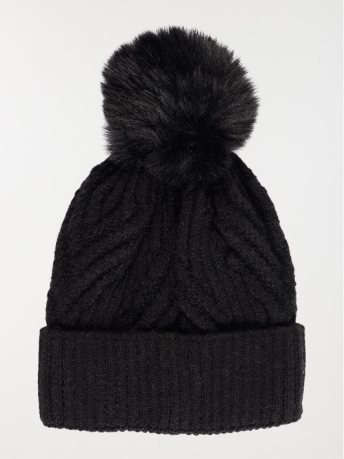 Bonnet noir torsadé pompon...