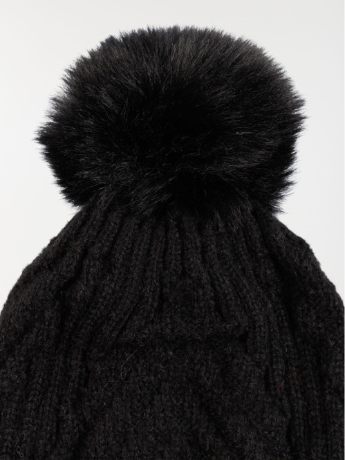 Bonnet noir torsadé pompon...