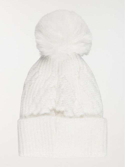Bonnet pompon torsadé écru femme Bonnet pompon torsadé écru femme