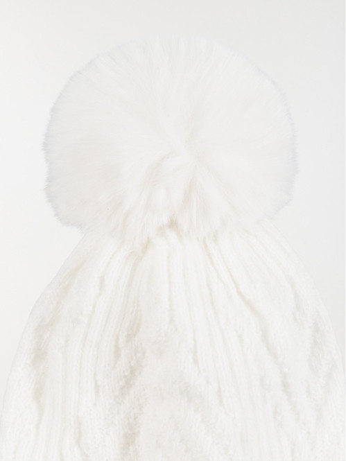 Bonnet pompon torsadé écru femme Bonnet pompon torsadé écru femme