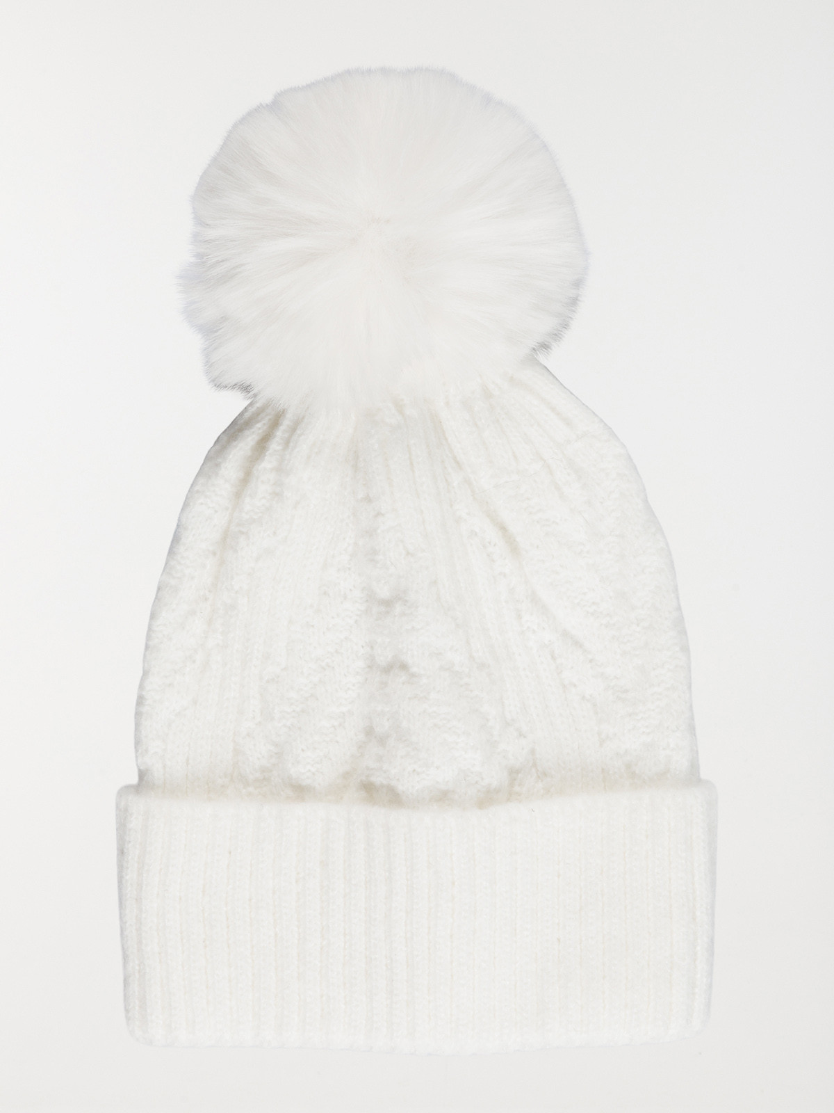 Bonnet pompon torsadé écru femme