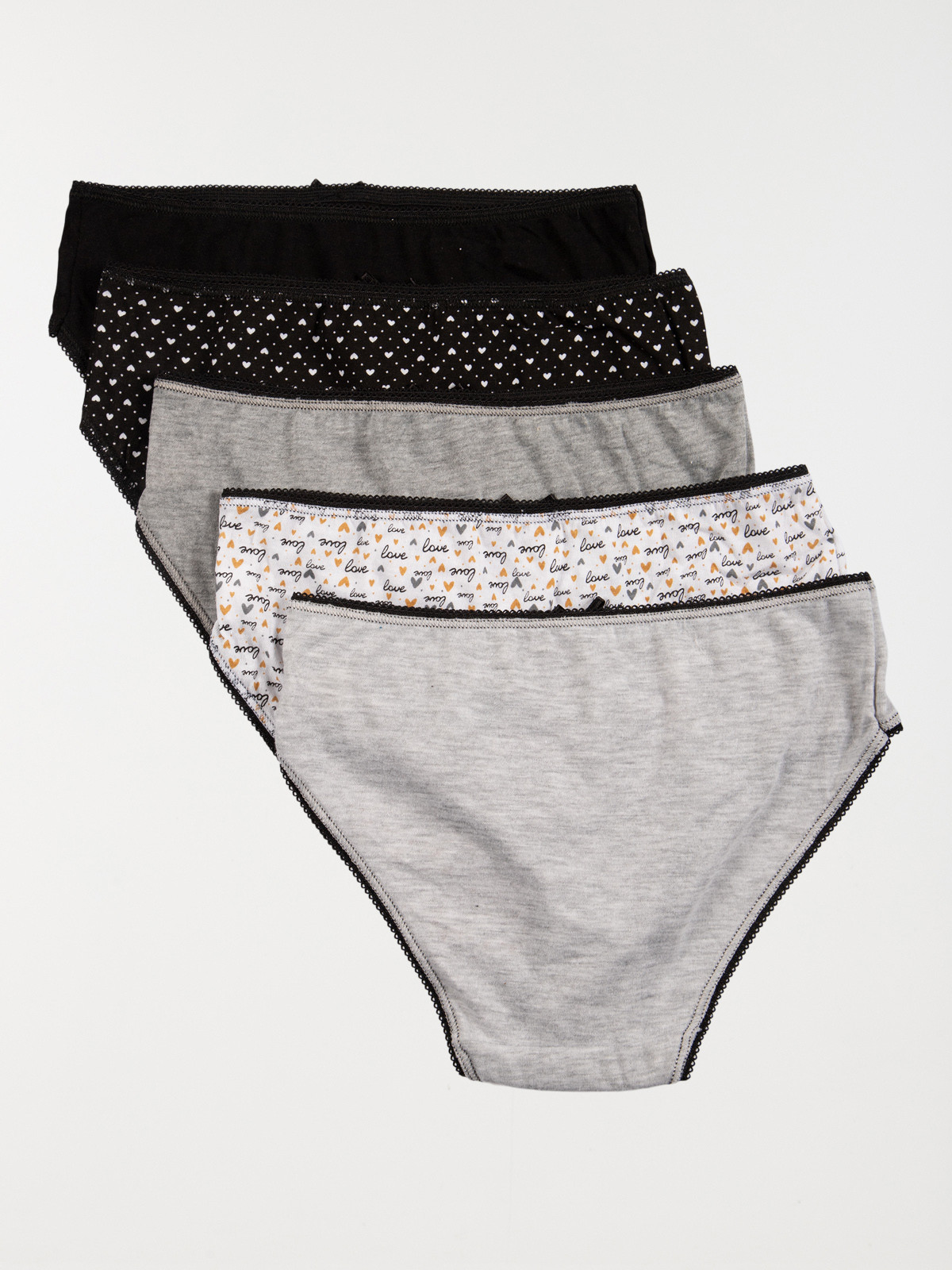 Lot de 5 slips love fille noir Lot de 5 slips love fille noir