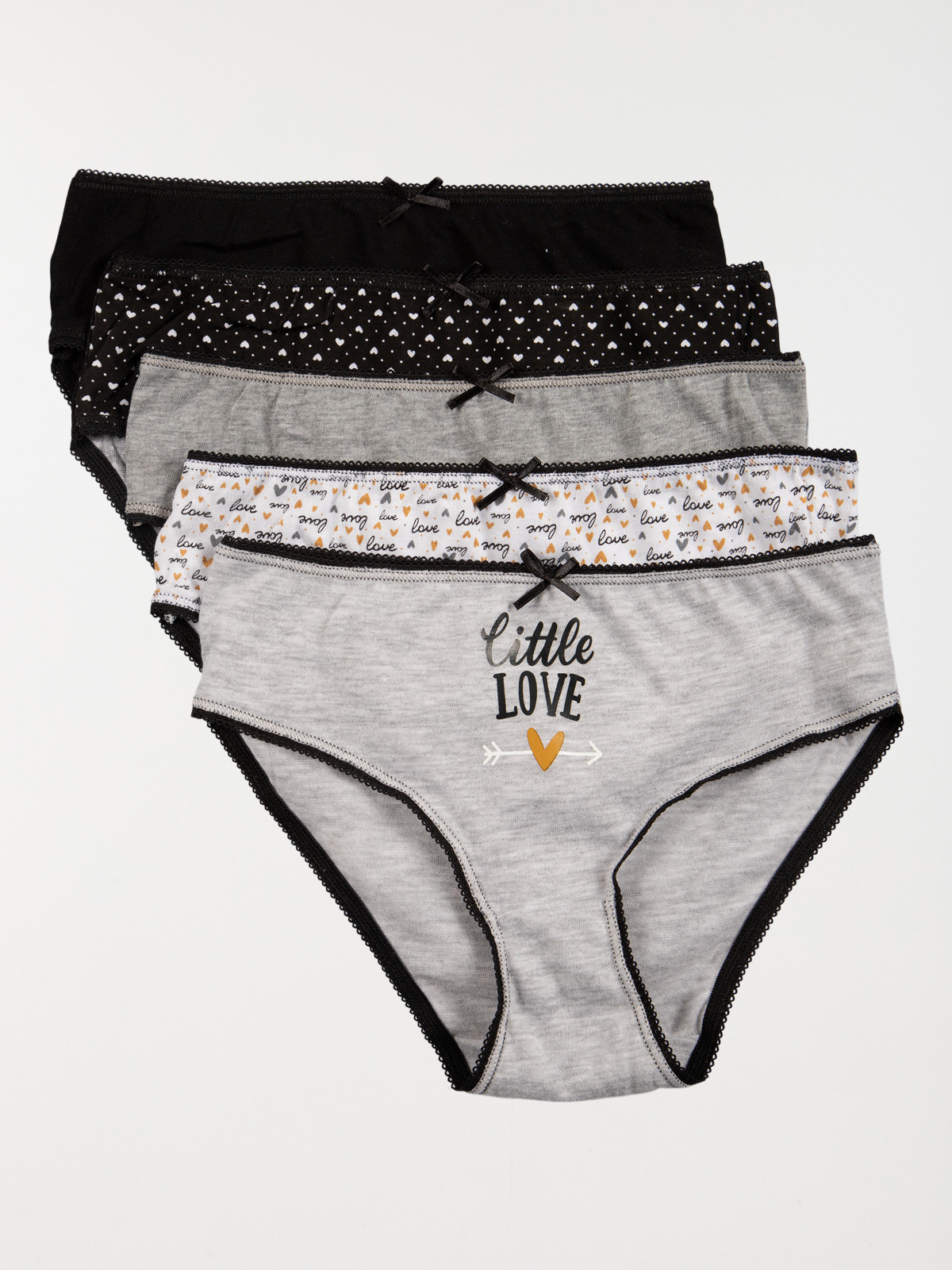 Lot de 5 slips love fille noir
