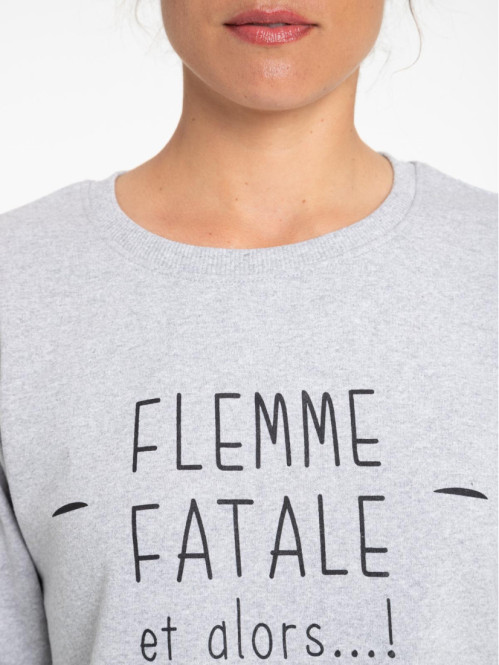 Sweat femme gris chiné à message Sweat femme gris chiné à message