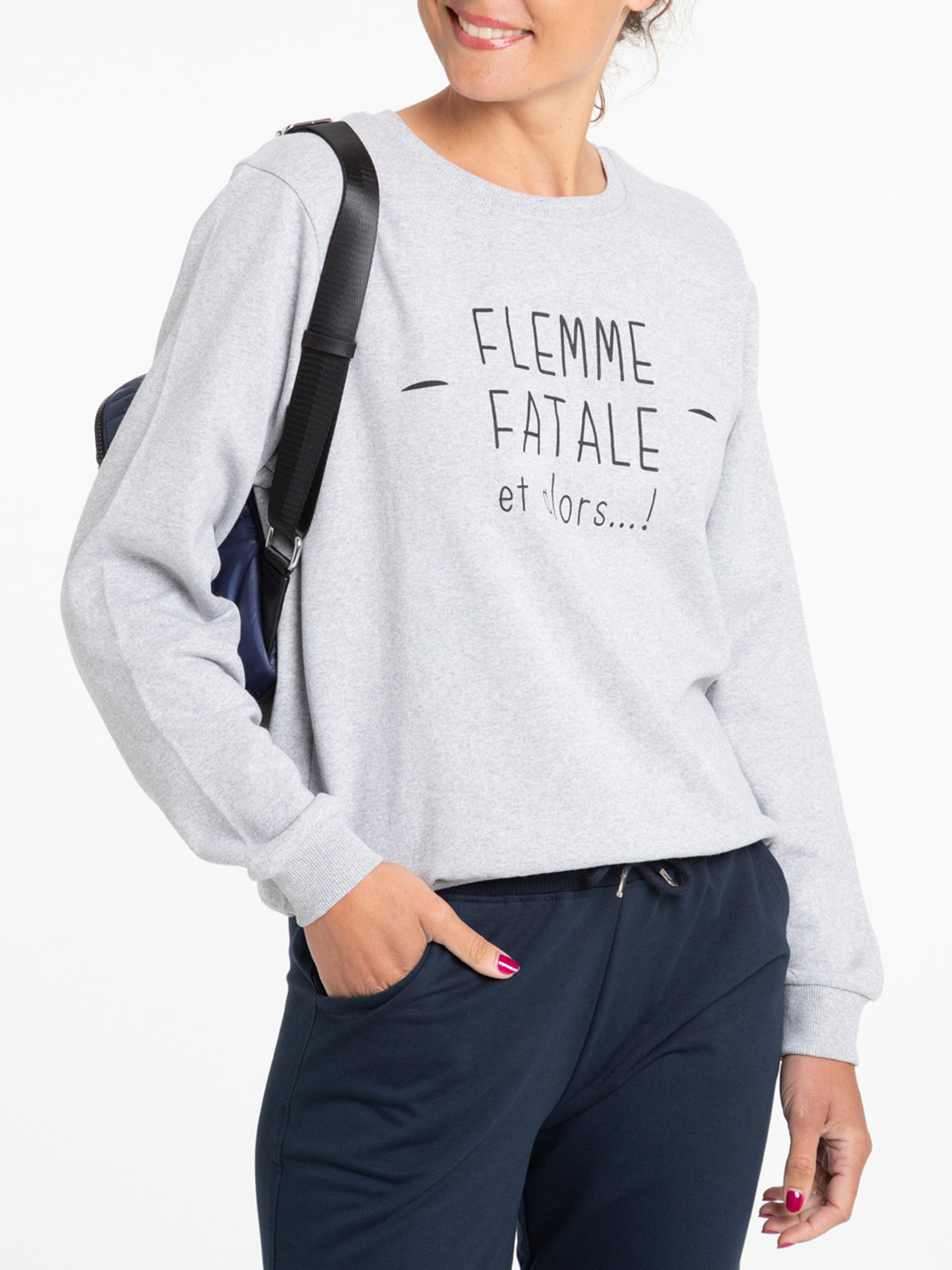 Sweat femme gris chiné à message