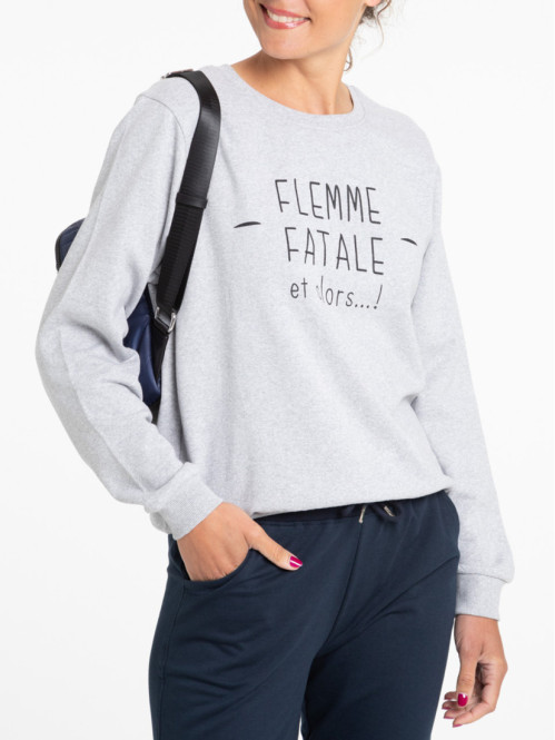 Sweat femme gris chiné à...