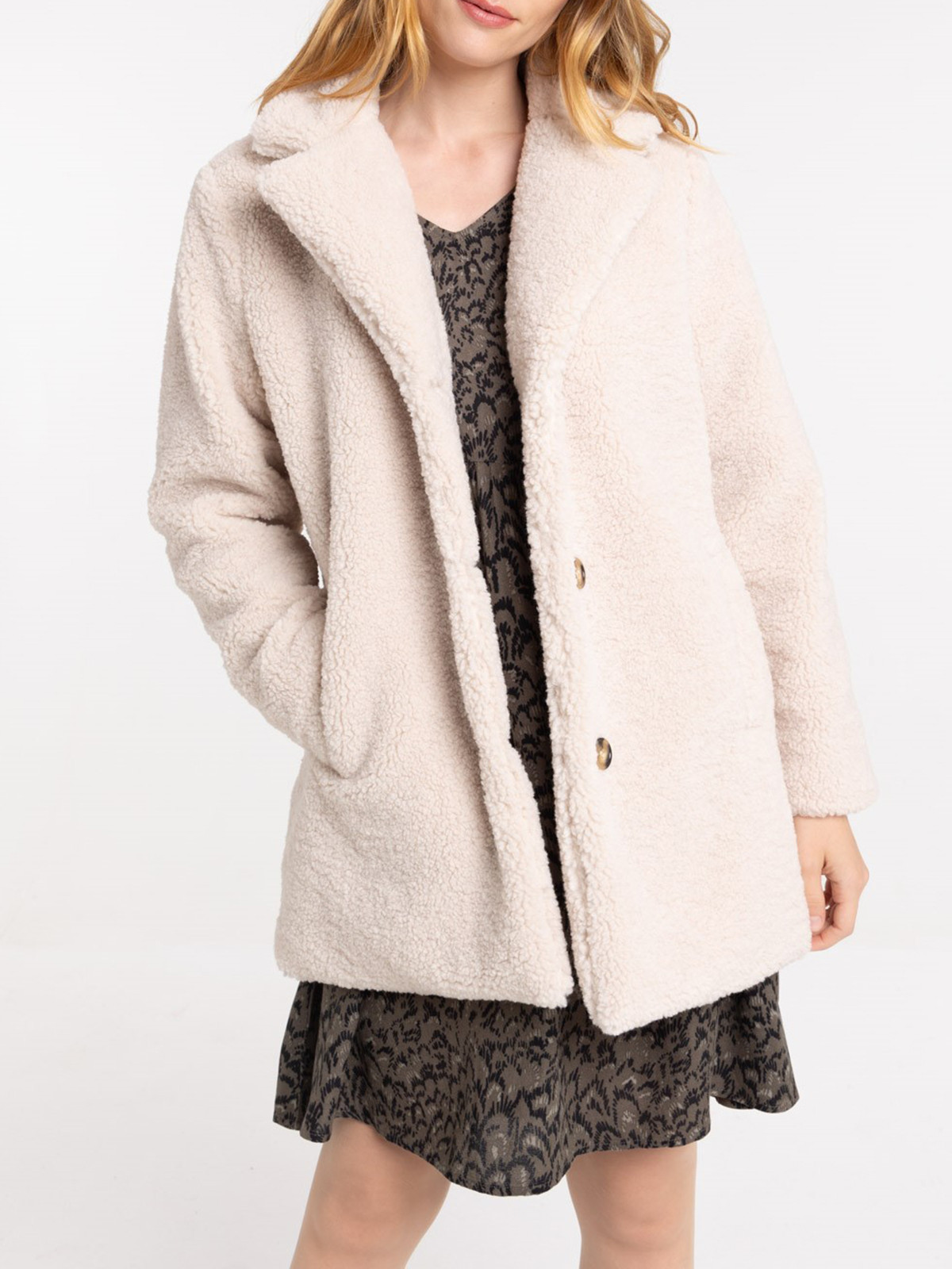 Manteau sherpa écru femme