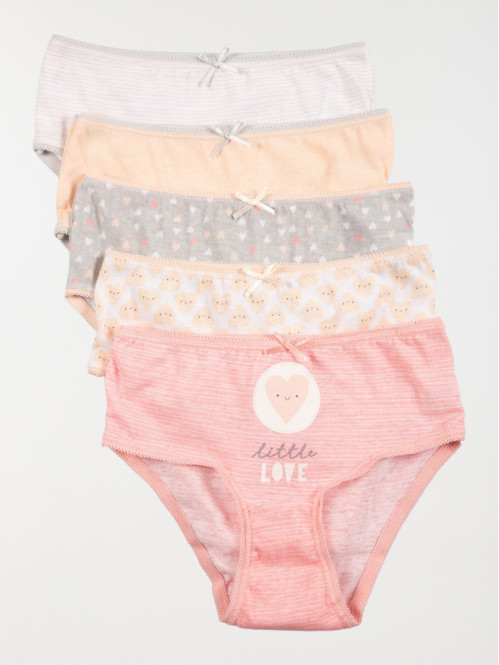 Lot de 5 slips coeur fille