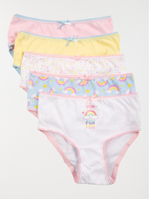 Lot de 5 slips arc-en-ciel fille