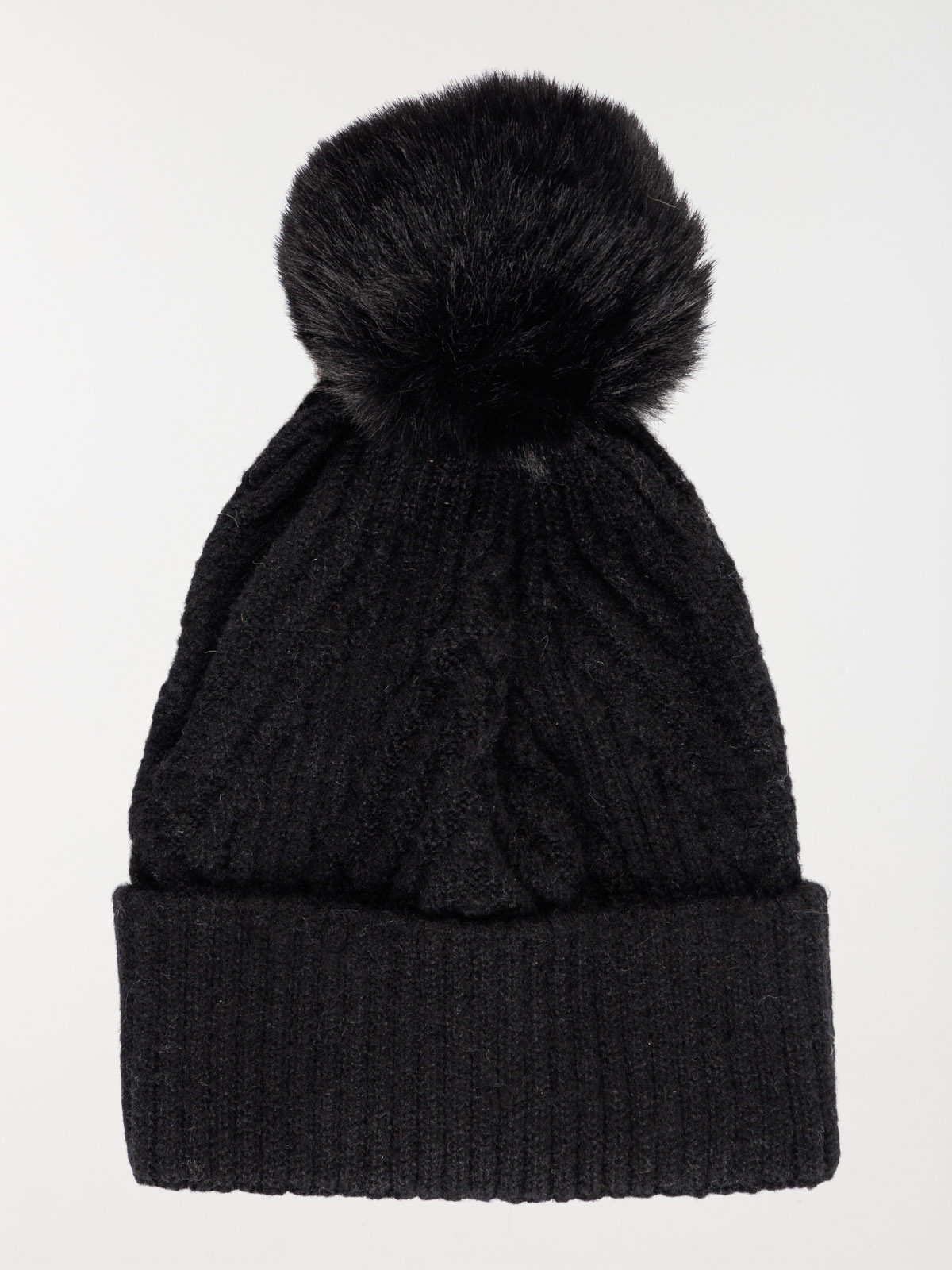 Bonnet pompon torsadé noir femme