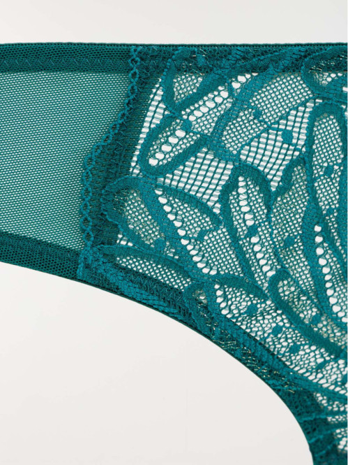 Tanga dentelle vert forêt femme