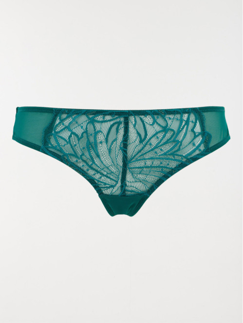 Tanga dentelle vert forêt femme