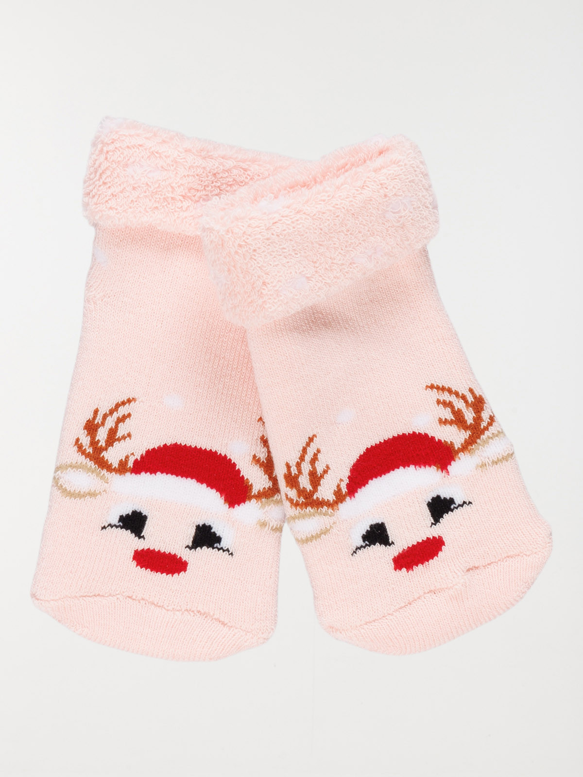 Chaussettes renne de noël bébé rose