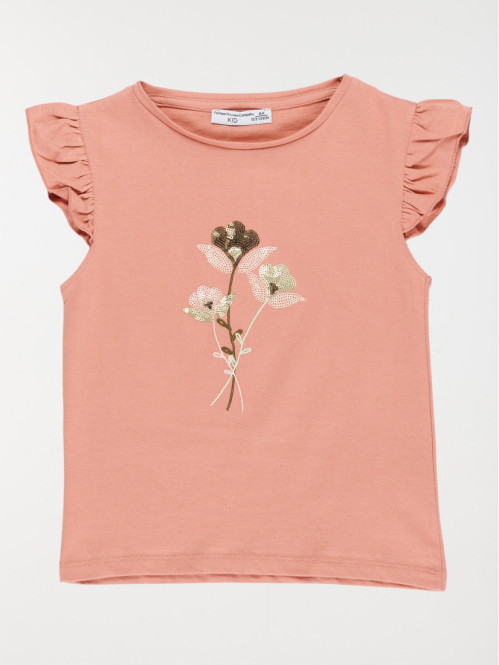 Tee-shirt fleurs sequins fille (3-12A)